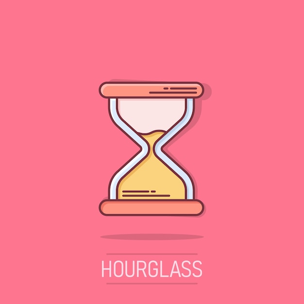 Icono de reloj de arena en estilo cómico Ilustración vectorial de dibujos animados de vidrio de arena en un fondo blanco aislado Concepto de negocio de efecto salpicadura de reloj