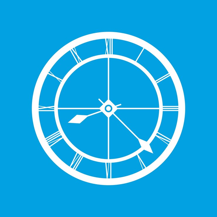 Vector icono de reloj blanco aislado sobre fondo azul