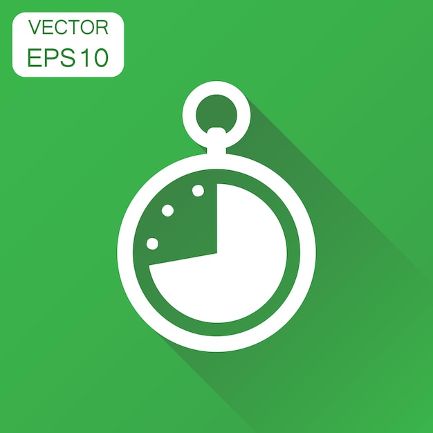 Icono de reloj Concepto de tiempo de negocio Pictograma de reloj Ilustración vectorial en fondo verde con sombra larga