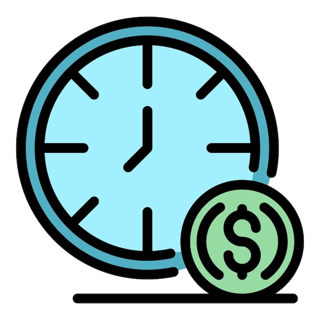 Icono de reloj y crédito Contorno reloj y icono de vector de crédito color plano aislado