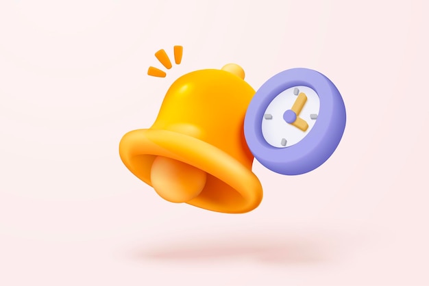 Icono de reloj despertador 3d para el concepto de entrega exitosa Reloj morado concepto de diseño mínimo de servicio de tiempo y soporte alrededor del reloj icono de reloj 3d ilustración de representación vectorial