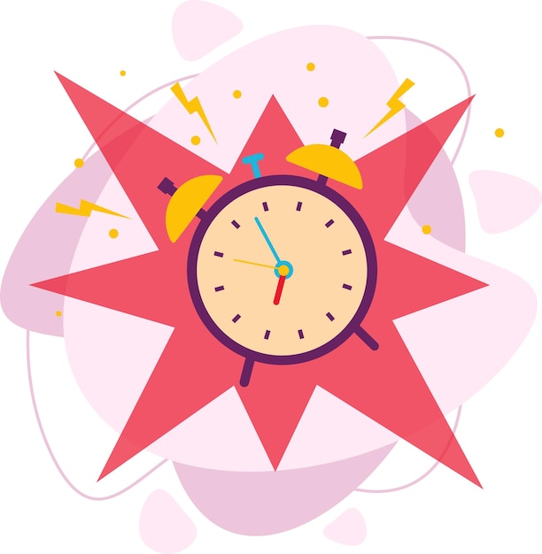 Icono de reloj despertador. Diseño de hora de despertador. El repique del reloj. Ilustración de vector plano.