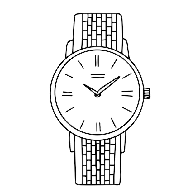 Icono de reloj dibujado a mano Contorno de clipart familiar Arte vectorial dibujado a mano