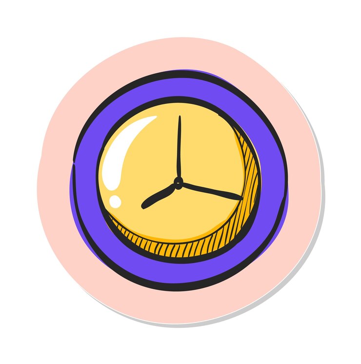 Vector icono de reloj dibujado a mano en la ilustración de vector de estilo de etiqueta