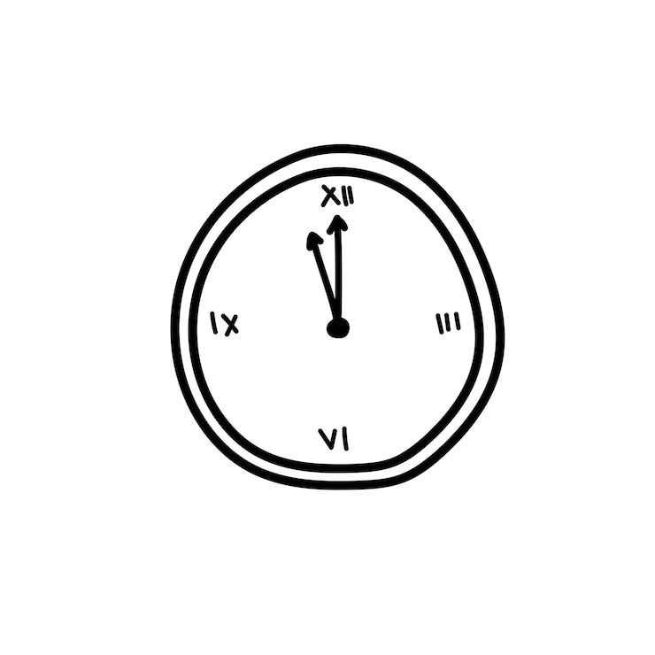Vector icono de reloj dibujado a mano unos minutos antes de la medianoche elemento navideño