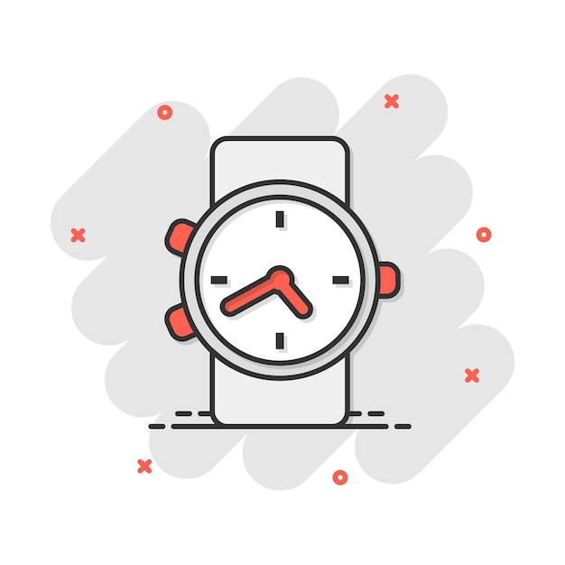 Vector icono de reloj de dibujos animados de vector en estilo cómic pictograma de ilustración de signo de reloj concepto de efecto de salpicadura de negocio de temporizador