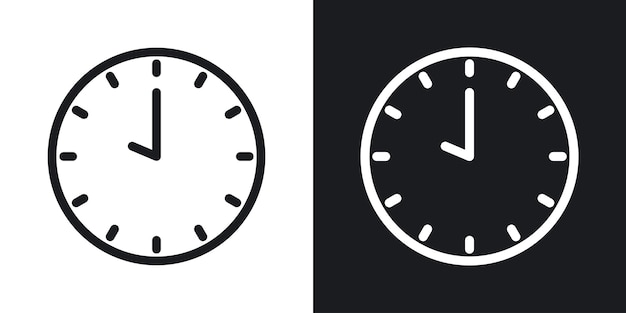 Icono de reloj Establezca la hora Símbolo vectorial de pared en un estilo de orden cronológico lleno y delineado en negro