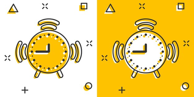 Icono de reloj en estilo cómic Ver ilustración de vector de dibujos animados sobre fondo blanco aislado Concepto de negocio de efecto de salpicadura de temporizador