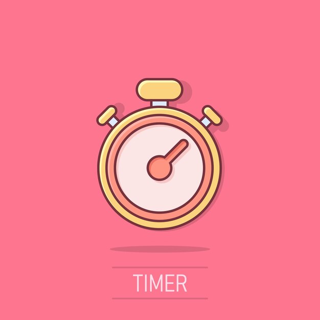 Icono de reloj en estilo cómic Ver ilustración vectorial de dibujos animados en un fondo aislado Timer efecto salpicaduras concepto de negocio