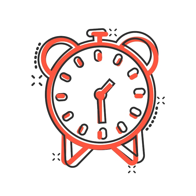 Icono de reloj en estilo cómic Ver ilustración vectorial de dibujos animados en fondo blanco aislado Timer efecto salpicaduras concepto de negocio