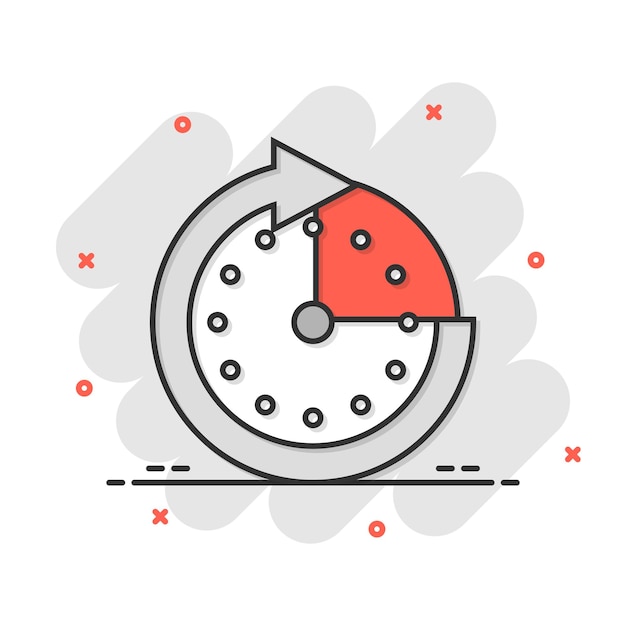 Icono de reloj en estilo cómico Todo el día de negocios y servicio ilustración vectorial de dibujos animados sobre fondo aislado Concepto de negocio de signo de efecto de salpicadura de tiempo de servicio rápido