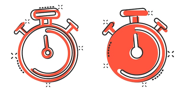 Icono de reloj en estilo cómico Ver ilustración vectorial de dibujos animados sobre fondo blanco aislado Concepto de negocio de efecto de salpicadura de temporizador