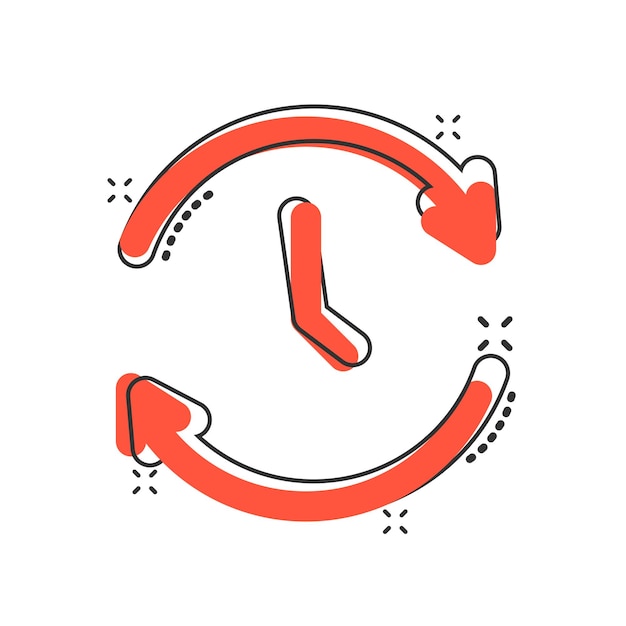 Icono de reloj en estilo cómico Ver ilustración vectorial de dibujos animados sobre fondo blanco aislado Concepto de negocio de efecto de salpicadura de temporizador