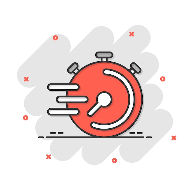 Icono de reloj en estilo cómico Ver ilustración vectorial de dibujos animados sobre fondo blanco aislado Concepto de negocio de efecto de salpicadura de temporizador