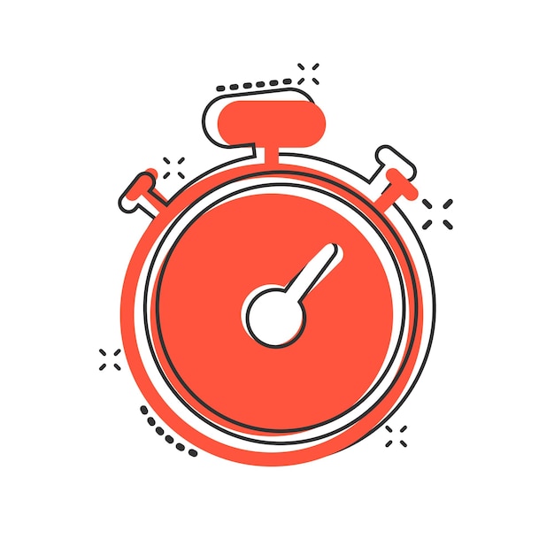 Icono de reloj en estilo cómico Ver ilustración vectorial de dibujos animados sobre fondo blanco aislado Concepto de negocio de efecto de salpicadura de temporizador