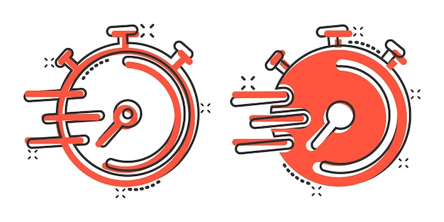 Icono de reloj en estilo cómico Ver ilustración vectorial de dibujos animados sobre fondo blanco aislado Concepto de negocio de efecto de salpicadura de temporizador