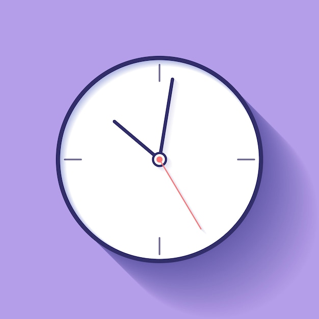 Icono del reloj en estilo plano temporizador en fondo púrpura líneas finas reloj de negocios diseño vectorial