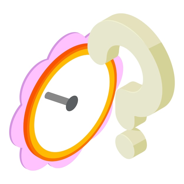Icono de reloj para niños vector isométrico Nuevo reloj de pared para niños redondo y signo de interrogación Elemento interior del concepto de tiempo