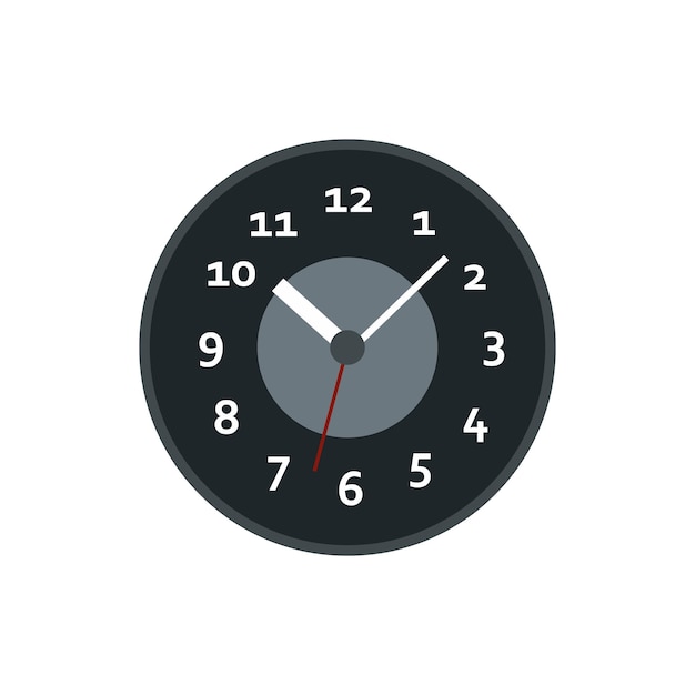 Icono de reloj de pared negro en estilo plano sobre un fondo blanco