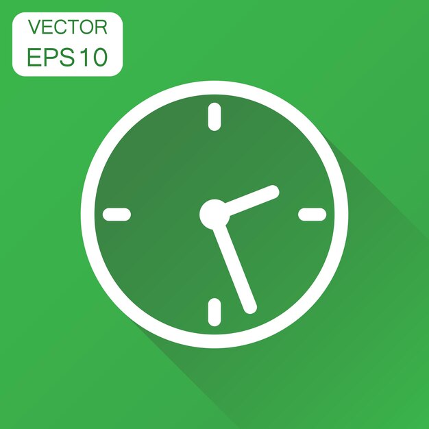 Icono de reloj Pictograma de temporizador de concepto de negocio Ilustración vectorial en fondo verde con sombra larga