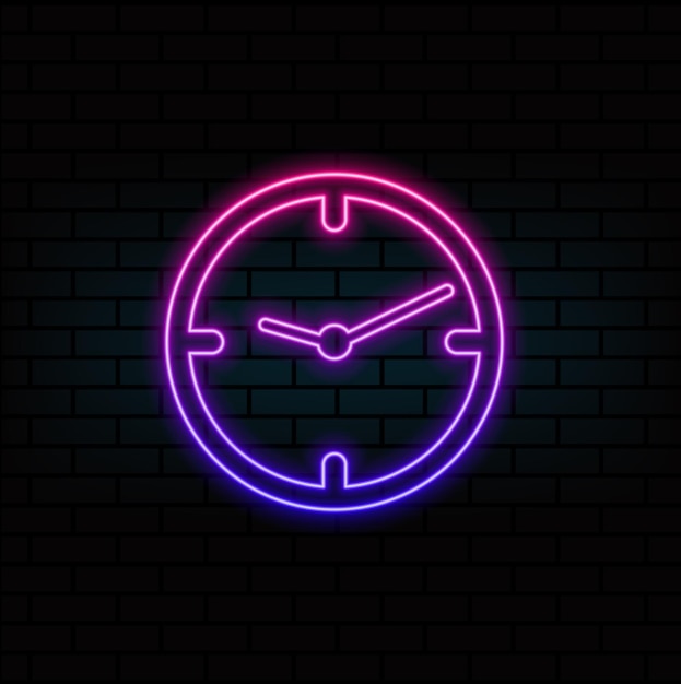 Icono de reloj que muestra el cronometraje y los horarios de estilo neón adecuados para la productividad empresarial y los proyectos de gestión del tiempo