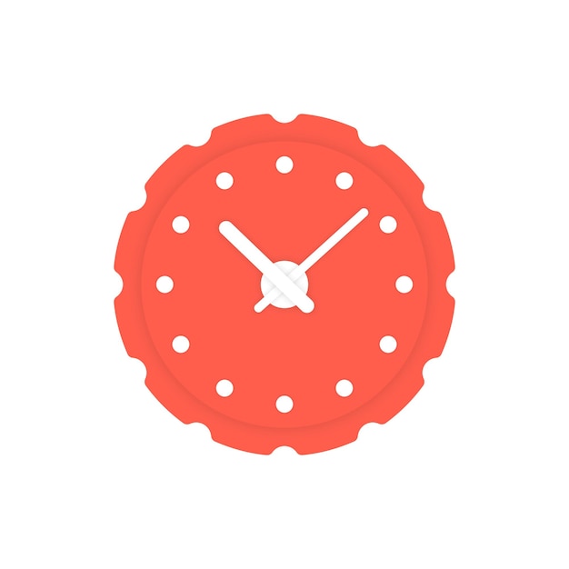 Icono de reloj rojo circular. concepto de alerta, medición, exactitud, precisión, optimización, control, mecanismo. aislado sobre fondo blanco. tendencia de estilo plano diseño de logotipo moderno ilustración vectorial