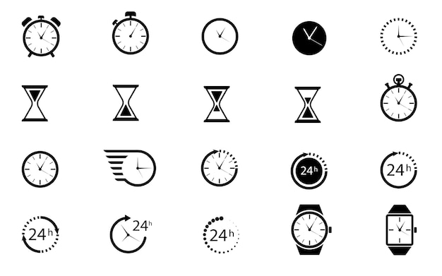 Vector icono de reloj de tiempo negro vectorial aislado en blanco