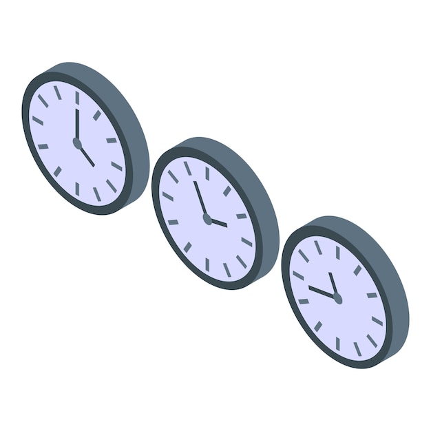 Icono de relojes de aeropuerto Isométrico de icono de vector de relojes de aeropuerto para diseño web aislado sobre fondo blanco