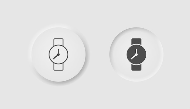 Icono de relojes de mano en estilo neumorfismo Iconos para la interfaz de usuario blanca de negocios UI UX Símbolo de tiempo Relojes de pulsera relojes inteligentes pulsera minutos segundos Estilo neumórfico Ilustración vectorial