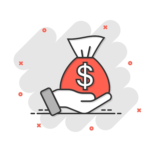 Icono de remuneración en estilo cómico Dinero en mano ilustración vectorial de dibujos animados sobre fondo blanco aislado Concepto de negocio de efecto de salpicadura de nómina de billetes