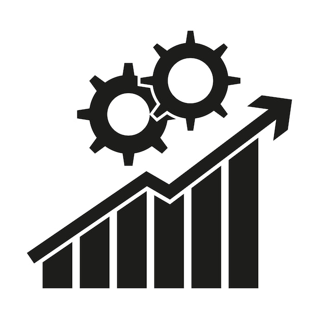 Icono de rendimiento de productividad Gráfico y símbolo de engranaje Flecha arriba Ilustración vectorial EPS 10