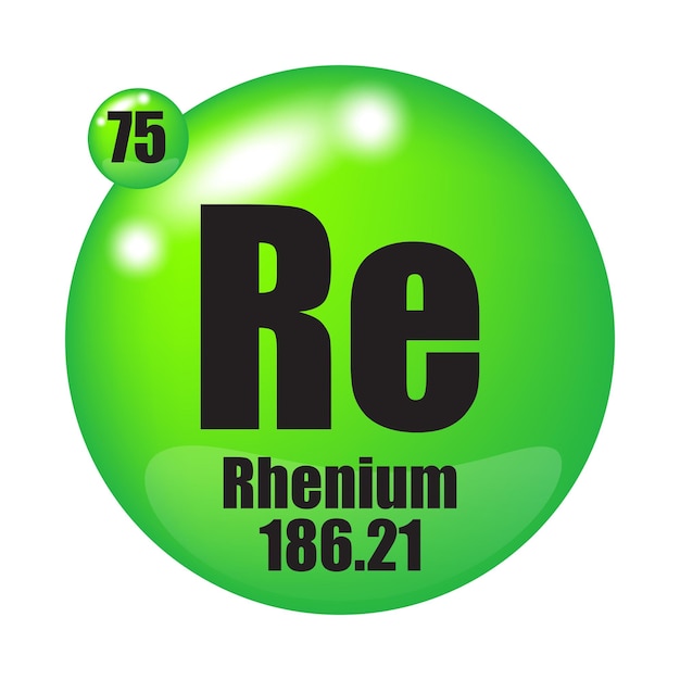 Icono de renio Re elemento químico Número atómico 75 Masa 18621 Esfera verde