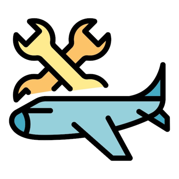 Icono de reparación de aeronaves del aeropuerto Contorno de avión del aeropuerto Vector de reparación del avión Icono de color plano aislado