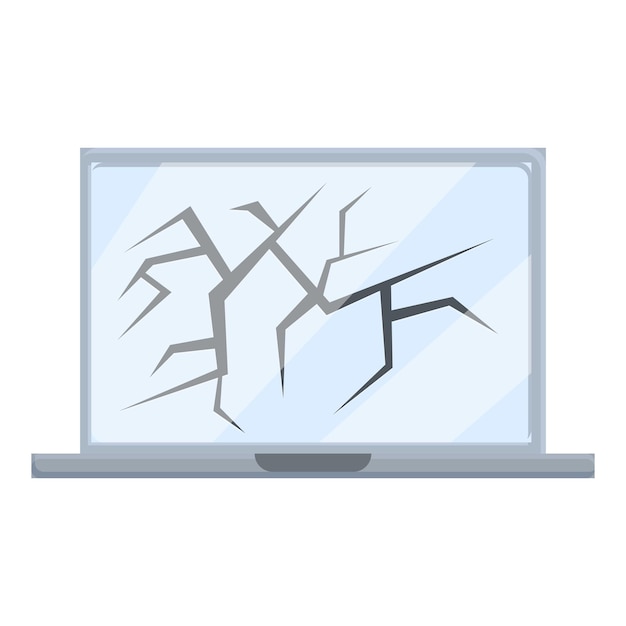 Icono de reparación de computadora portátil con pantalla rota Caricatura de icono de vector de reparación de computadora portátil con pantalla rota para diseño web aislado sobre fondo blanco