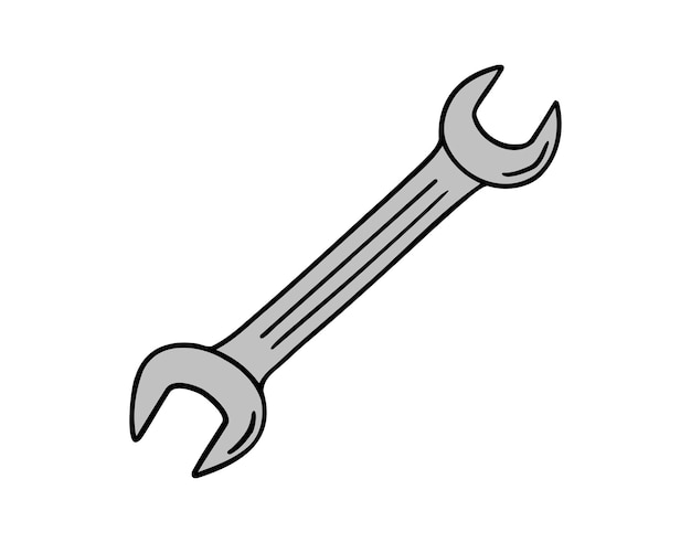 Icono de reparación de herramientas de construcción de llave dibujado a mano