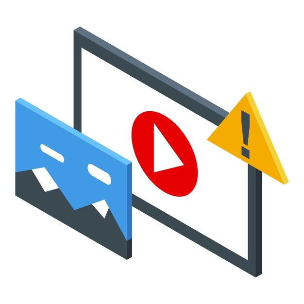 Icono de reproducción de vídeo anónimo vector isométrico Carácter de usuario Anonimato de vídeo