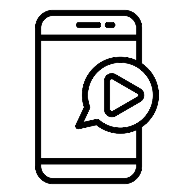 Icono de reproducción de vídeo del teléfono Icono de vector de reproducción de vídeo del teléfono de contorno para diseño web aislado sobre fondo blanco
