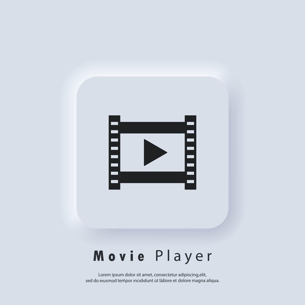 Icono de reproductor de películas. Reproductor multimedia. Vector EPS 10. Icono de interfaz de usuario. Botón web de interfaz de usuario blanco Neumorphic UI UX. Neumorfismo