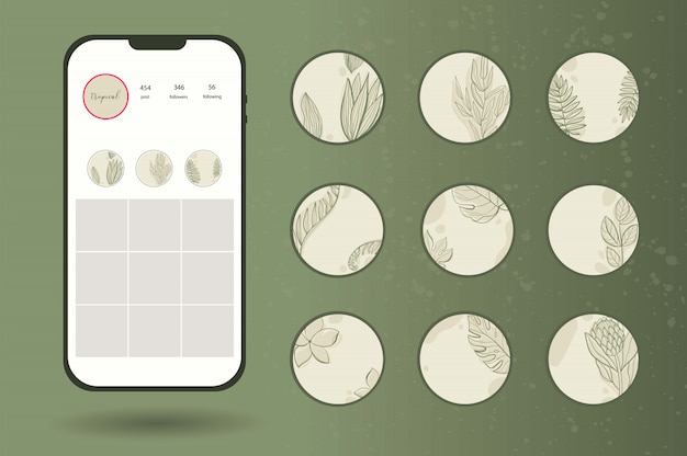Icono de resaltado para la historia de instagram hojas tropicales.