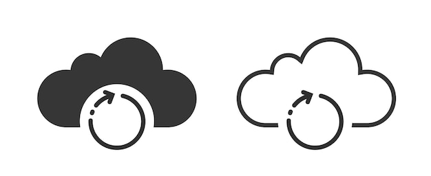 Icono de respaldo gráfico vectorial simple configurado de respaldo nubes flecha rotación pictograma contorno de trazo de línea