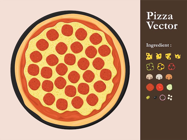 Vector icono restaurante de pizza elemento de menú vectorial café pepperoni ilustración de dibujos animados salsa abstracta comida