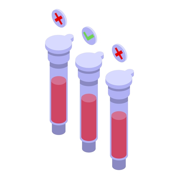 Icono de resultado del tubo de ensayo vector isométrico Prueba médica de sangre Resultado de laboratorio corona covid
