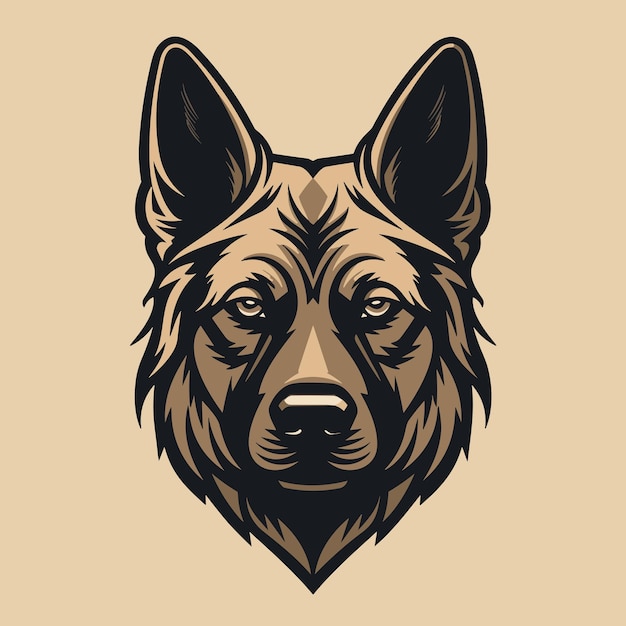 Icono de retrato de cara de perro Pastor alemán Cara de pastor alemán aislada en ilustración de vector de fondo beige