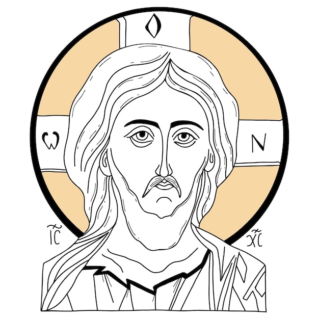 Vector icono de retrato de jesucristo salvador cristo gobernante de todo vector esquema de dibujo a mano lineal