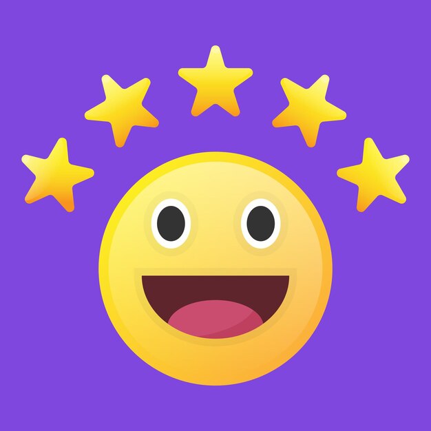 Icono de retroalimentación con cinco estrellas de calificación y cara emoji Icono vectorial para aplicaciones UI y sitios web EPS10