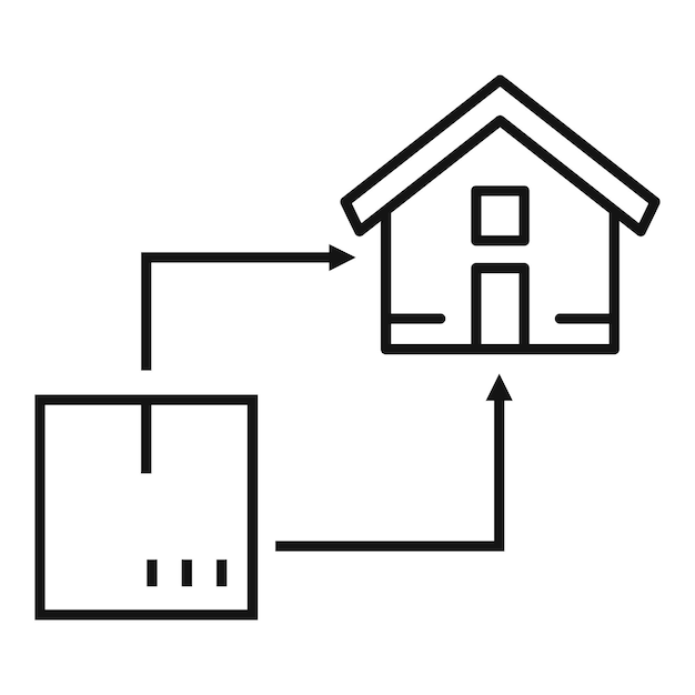 Icono de reubicación de casa Icono de vector de reubicación de casa de esquema para diseño web aislado sobre fondo blanco