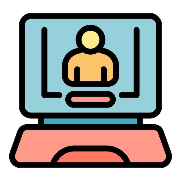 Icono de reunión en línea de estudio Esbozo de estudio en línea de reunión Icono vectorial de color plano aislado