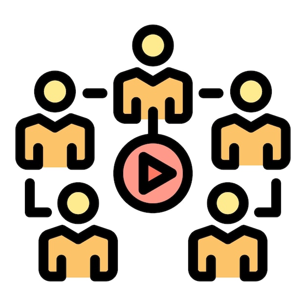 Icono de reunión en línea de grupo de video Contorno de grupo de vídeo en línea de reunión icono vectorial color plano aislado