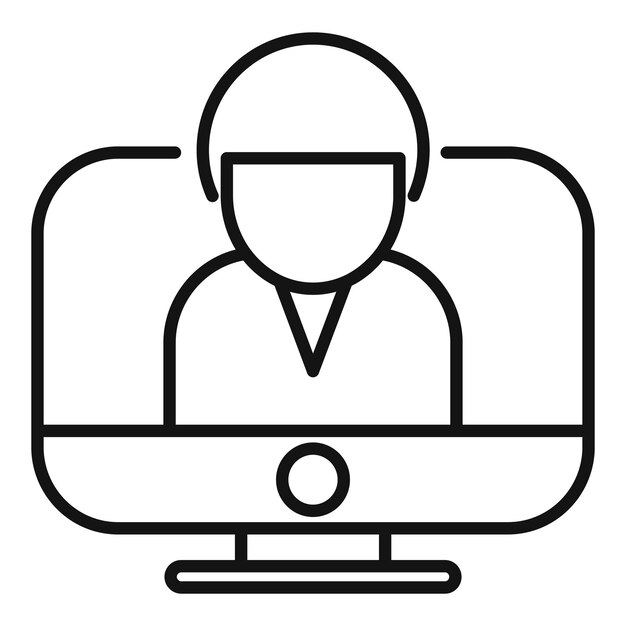 Icono de reunión de negocios en línea empresario haciendo una llamada de video en la pantalla de la computadora