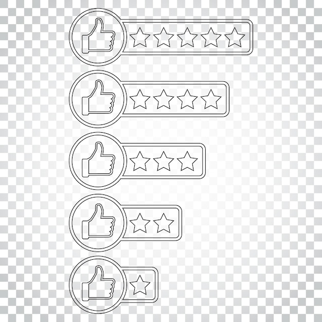 Icono de revisión del cliente Pulgar hacia arriba con estrellas Ilustración vectorial de calificación Pictograma de concepto de negocio simple en fondo aislado
